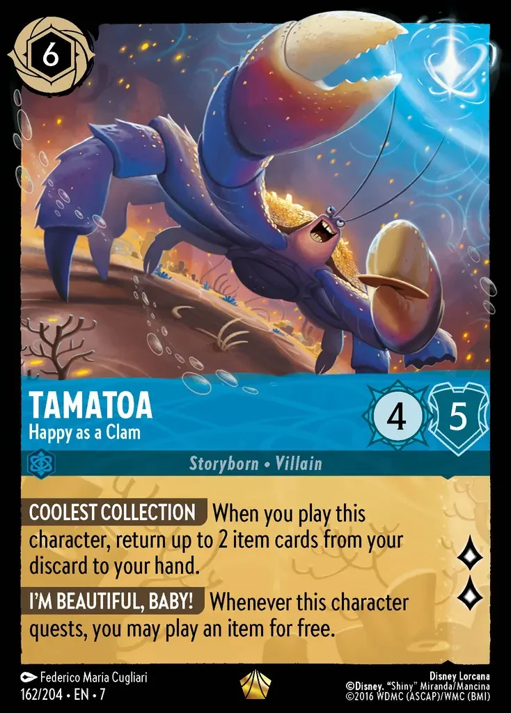 2025 Archazia's Island Tamatoa - Happy as a Clam #162 Legendary card image