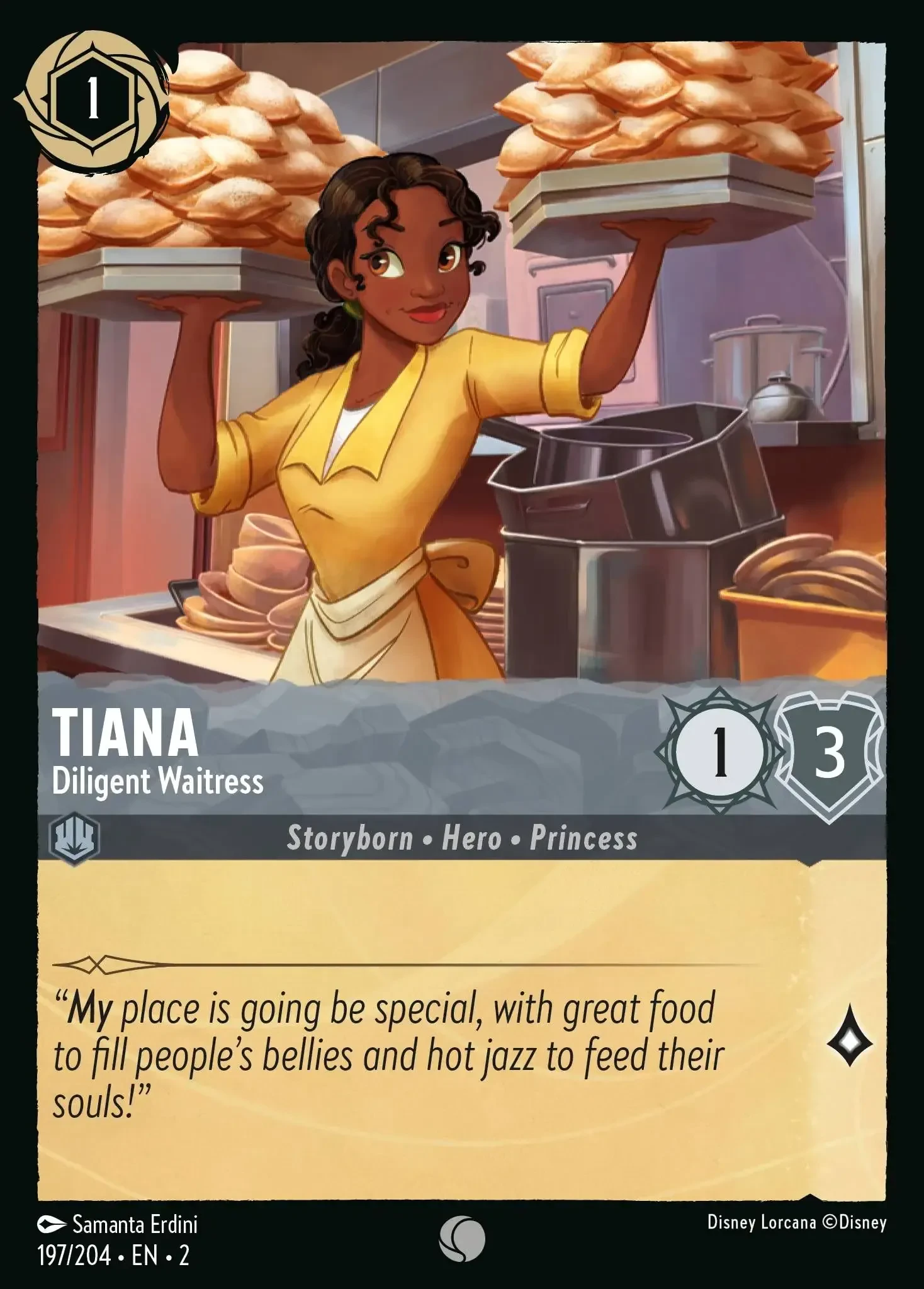 2023 Rise of The Floodborn Tiana - Diligent Waitress #197 Common card image