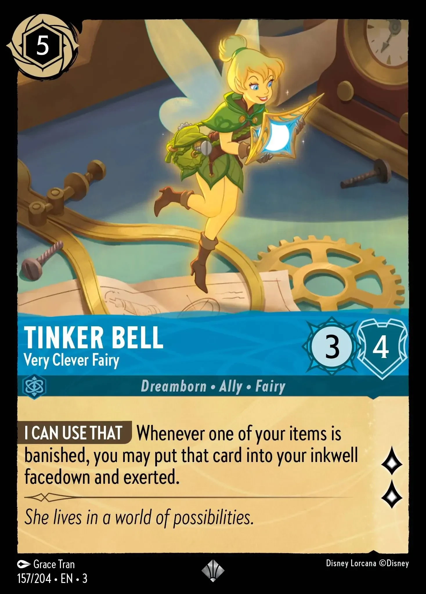 2024 Into the Inklands Tinker Bell - Very Clever Fairy #157 Super Rare card image