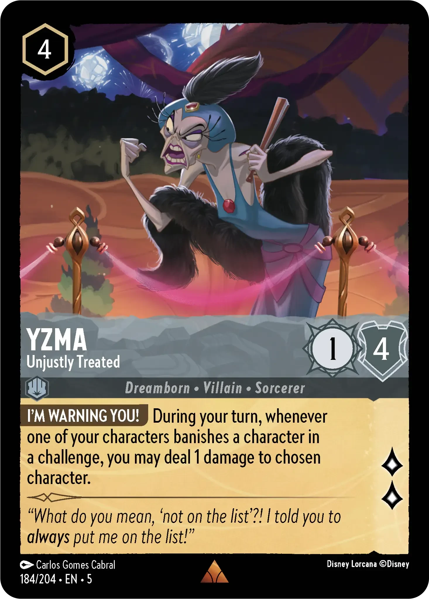 2024 Shimmering Skies Yzma - Unjustly Treated #184 Rare card image