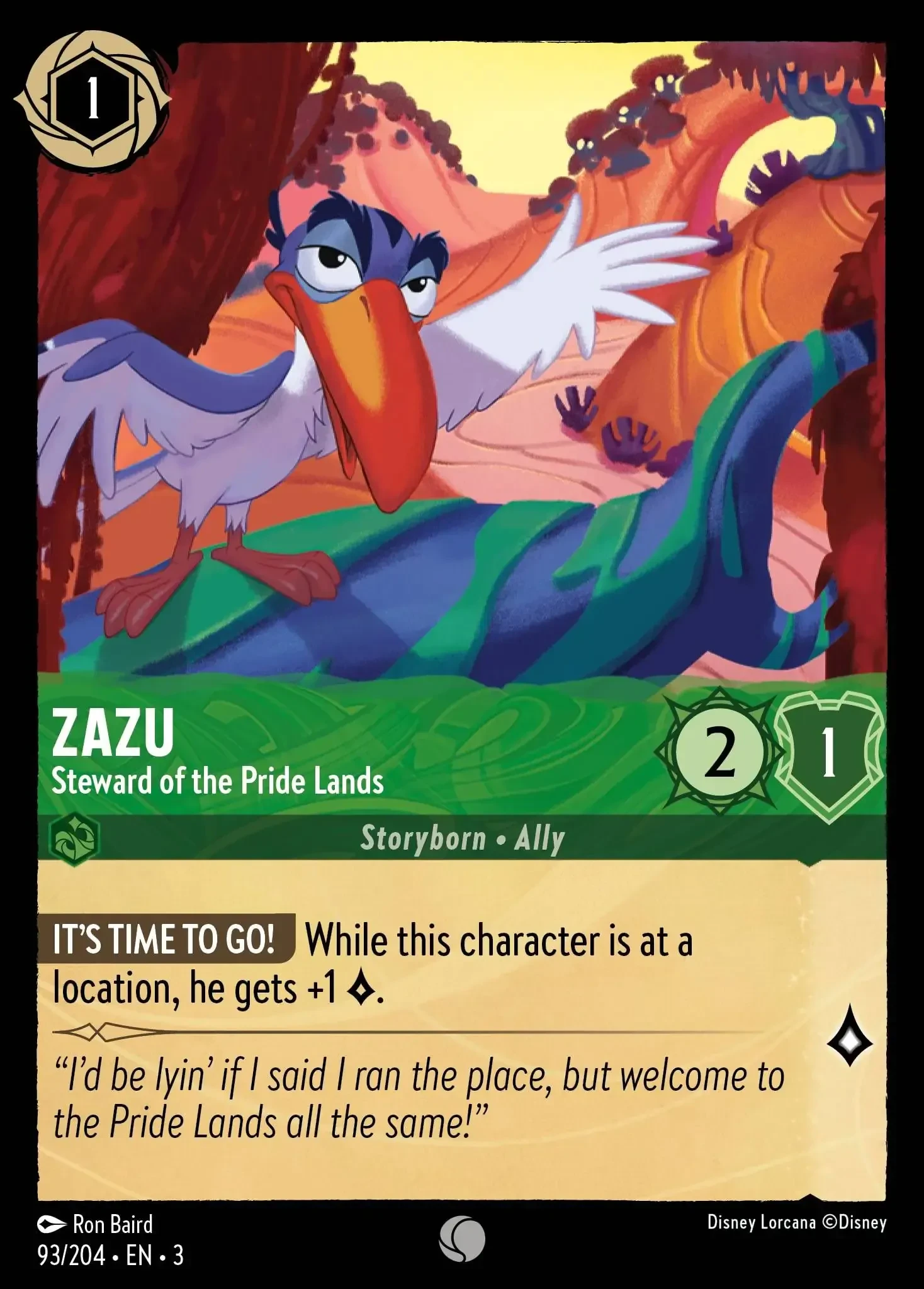 2024 Into the Inklands Zazu - Steward of the Pride Lands #93 Common card image
